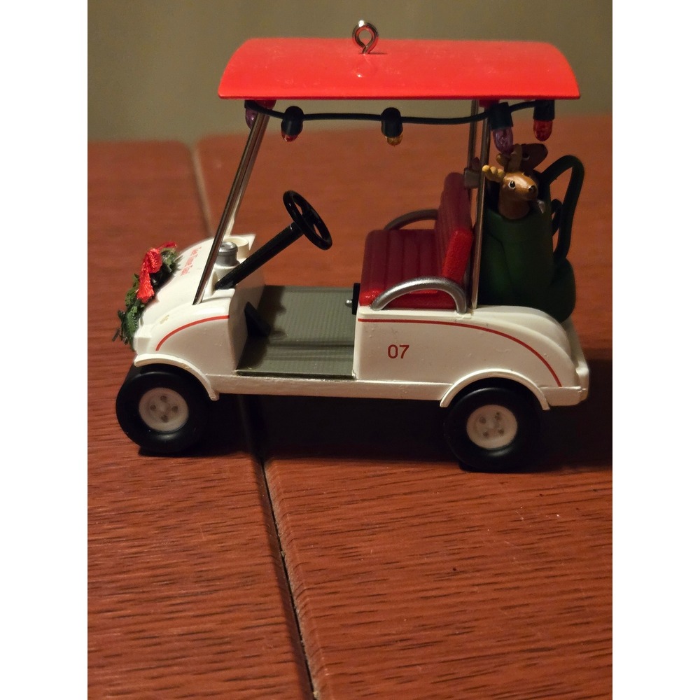 Hallmark Keepsake Tee Time Taxi Golf Cart Christmas Ornament Reindeer 2007 Red‎